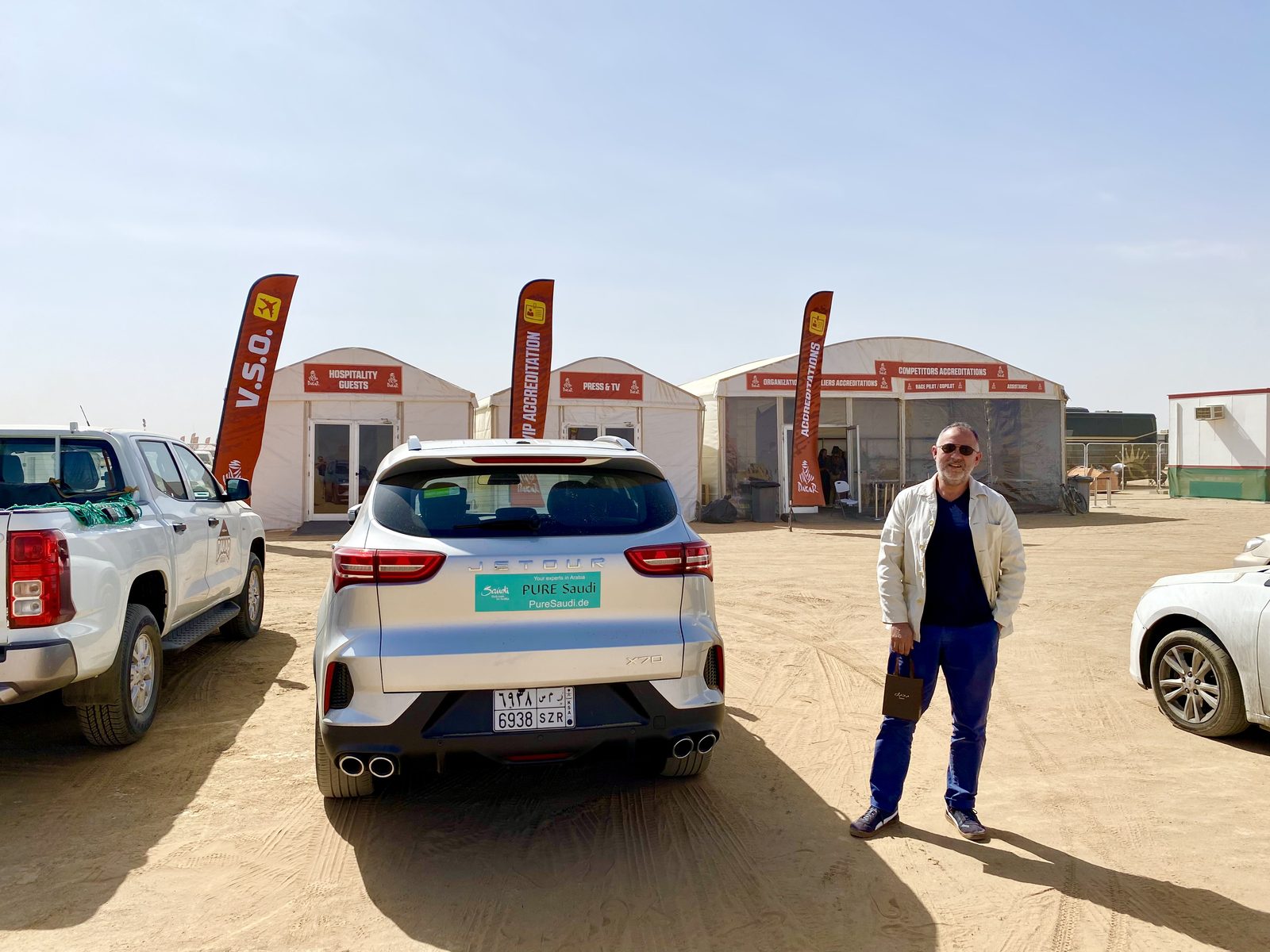 Dakar fan tour group at the bivouac in the Saudi desert