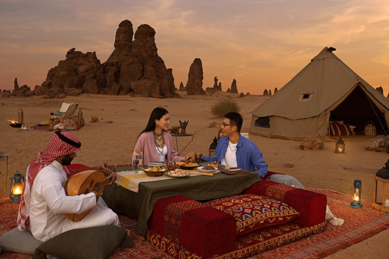 Desert glamping dining experience in AlUla